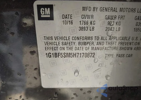 2017 Chevrolet Cruze Premier Auto from USA, damaged, VIN 1G1BF5SM5H7170872